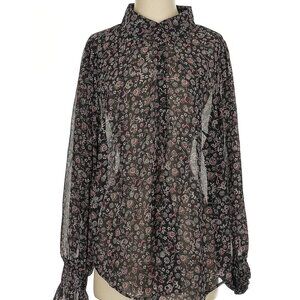 Festi Semi-sheer Black Ditsy Print Blouse 1X